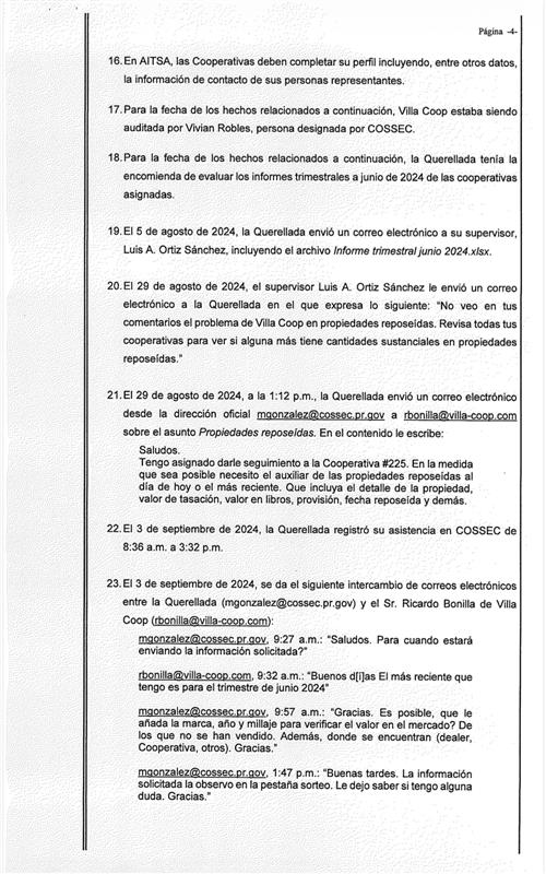 [Querella 26-20]

La @oegpr radicó una querella contra Marilyn González Ruiz, Examinadora Principal de Cooperativas en la Corporación Pública para la Supervisión y Seguro de Cooperativas de Puerto Rico (COSSEC), por presuntamente haber manifestado interés personal en la