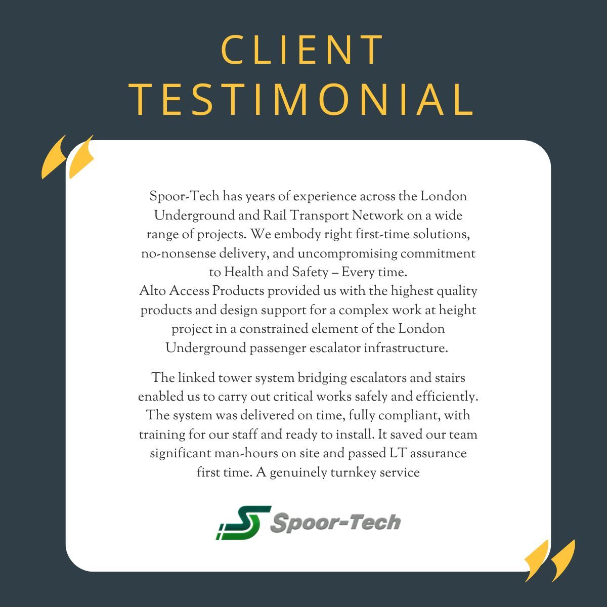 AltoAccess's tweet image. Proud to support Spoor-Tech on a complex London Underground project! 🚆

Our linked tower system bridged escalators &amp;amp; stairs, enabling safe, efficient works ✅ Saved man-hours ✅ Passed LT assurance first time ✅ Turnkey solution

#WorkAtHeight #AccessSolutions #HealthAndSafety