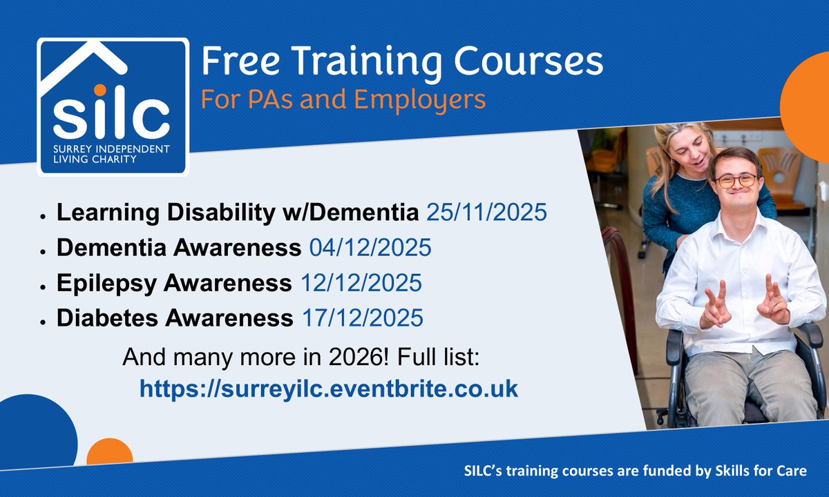 Support_Finder's tweet image. Our FREE certified PA Training courses for 2025/26, funded by Skills for Care, are available to book! 
See the full list of courses on surreyilc.org.uk/training-for-p…
#PATraining #IndependentLiving #SurreyJobs