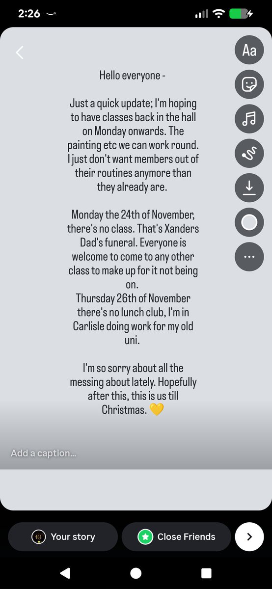 Update for next week's classes 👇🏻