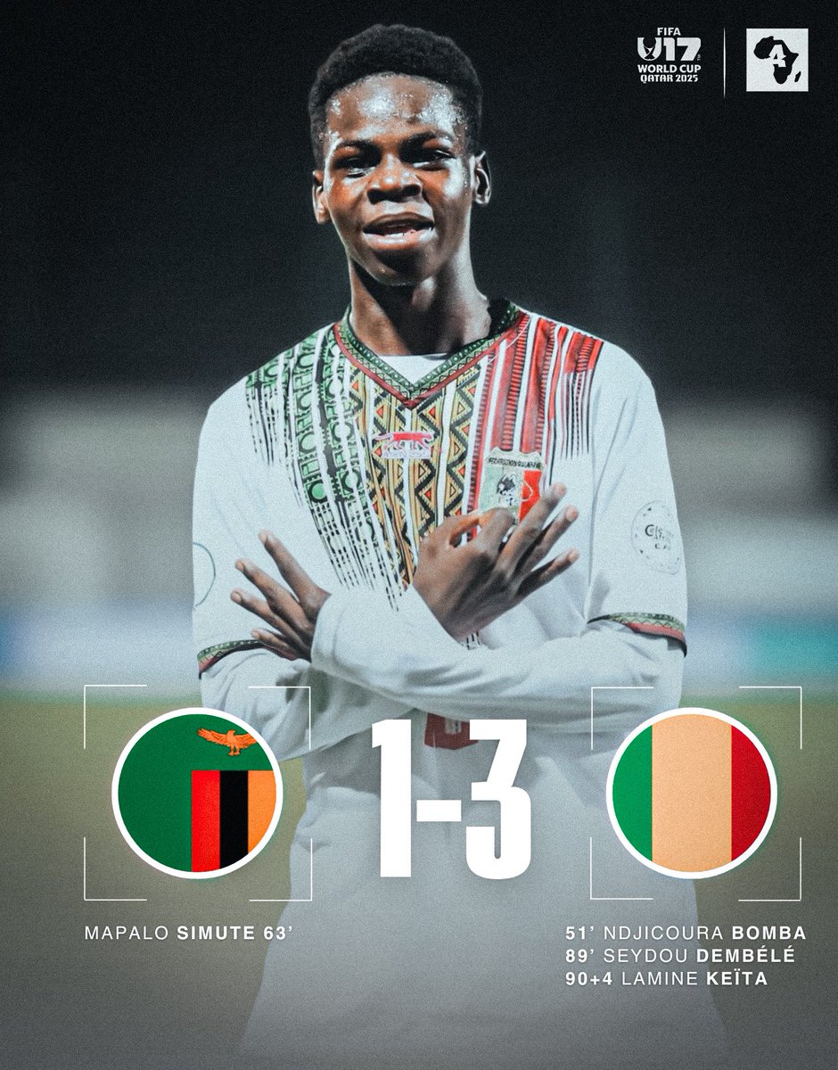 ActuFootAfrique's tweet photo. 🚨 𝗟𝗘 𝗠𝗔𝗟𝗜 🇲🇱 𝗘𝗟𝗜𝗠𝗜𝗡𝗘 𝗟𝗔 𝗭𝗔𝗠𝗕𝗜𝗘 🇿🇲 (𝟭-𝟯) 𝗘𝗧 𝗦𝗘 𝗤𝗨𝗔𝗟𝗜𝗙𝗜𝗘 𝗘𝗡 𝟭/𝟴 𝗗𝗘 𝗙𝗜𝗡𝗔𝗟𝗘 𝗗𝗘 𝗟𝗔 𝗖𝗢𝗨𝗣𝗘 𝗗𝗨 𝗠𝗢𝗡𝗗𝗘 𝗨𝟭𝟳 ! 🌍🦅🏆 https://t.co/rX236E3Zms