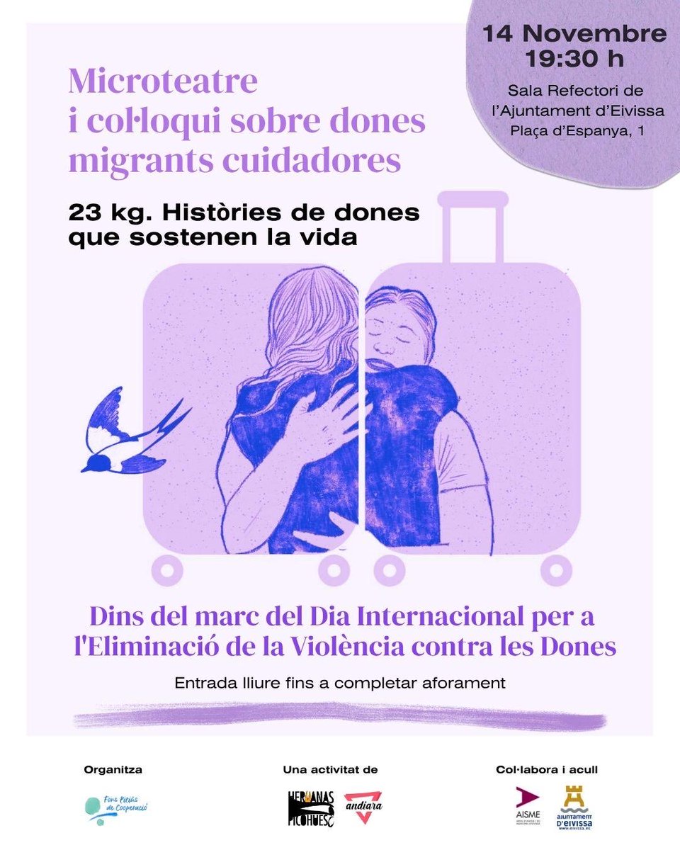 BibliotecaEivis's tweet photo. Avui vespre, divendres 14 a les 19.30 el #Refectori ⁦@ajeivissa⁩ acull microteatre i col·loqui. Dia Internacional per a l’eliminació de la violència contra les dones. Entrada lliure fins a completar aforament. ⁦@TrigueroIbiza⁩ ⁦@CarmenDA_⁩ ⁦@SaraBarbadoS⁩ https://t.co/7Bqrlj2NPM