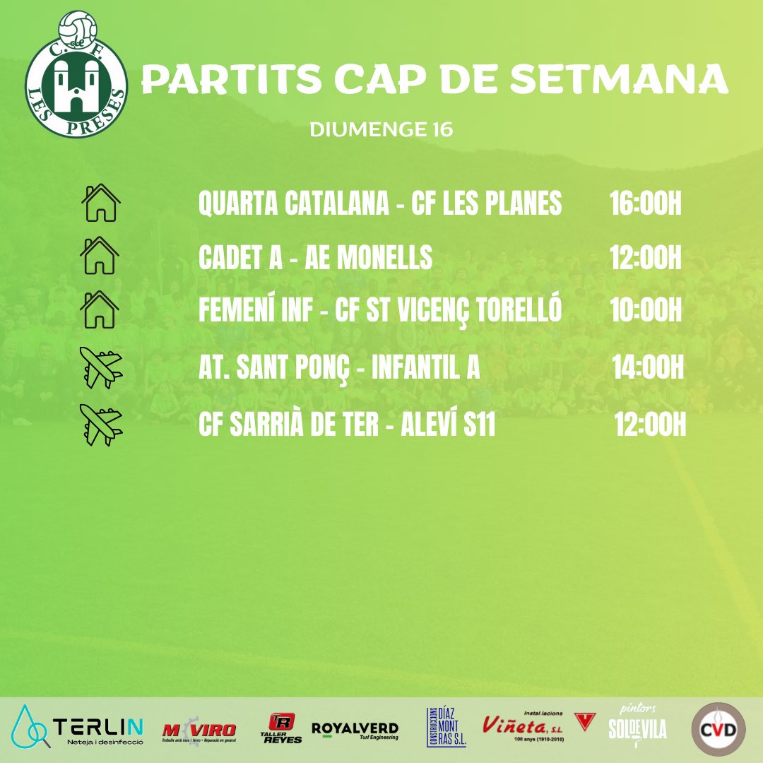 💚PARTITS DEL FINDE💚

Vine i anima als equips de la base aquest cap de setmana🔝

No t’ho perdis i vine a fer caliu👋🏻