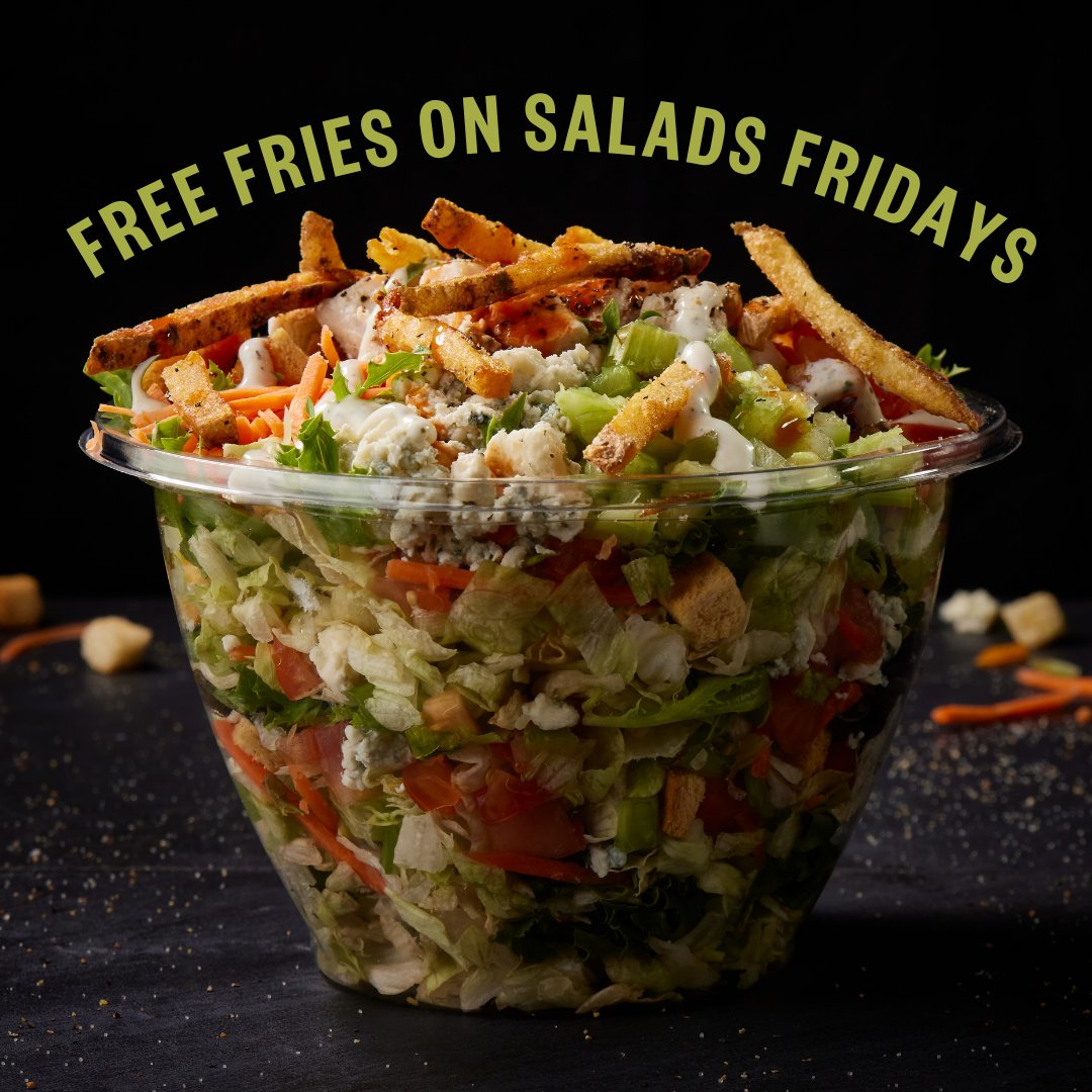 THIS IS NOT A DRILL. 🚨
you asked for it. it's happening.... FRIES. ON. SALADS. and they’re FREE on Fridays only for a limited time. 🤯
