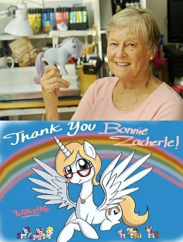 Hoy es cumpleaños de Bonnie Zacherle, ilustradora y diseñadora estadounidense, es conocida como la creadora de la linea de juguetes de My Little Pony, que al inicio se llamo "My Pretty Pony", en 1981.

Muchas Felicidades y muchas gracias por crear esta magica aventura.