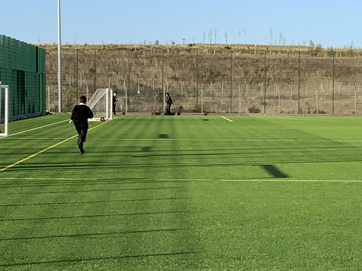 Mr.Kerr’s S3 Physics class today, outdoor learning calculating their average speed over a 100m dash. Trundle wheels got lots of use today!