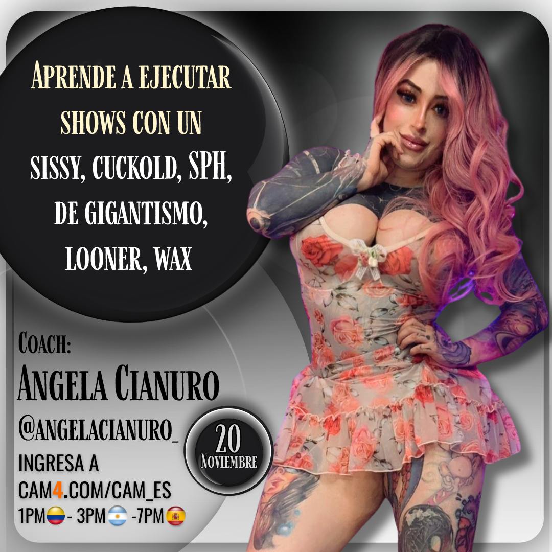 🟡𝙃𝙊𝙔 𝘼𝙋𝙍𝙀𝙉𝘿𝙀 𝙚𝙣 ᶜˡᵃˢᵉˢ 🅲🅰🅼_🅴🆂
𝘿Í𝘼 Jueves 20
𝙏𝙀𝙈𝘼 Aprende ejecutar shows con un sissy, cuckcold, sph, de gigantismo, looner, wax
𝘾𝙊𝘼𝘾𝙃 <a href="/angelacianuro/">Angela Cianuro</a> 

𝙀𝙉𝙏𝙍𝘼➡️cam4.es/cam_es⬅️
𝙃𝙊𝙍𝘼𝙍𝙄𝙊 1pm🇨🇴/ 3pm🇦🇷/ 7pm🇪🇸
#coaching <a href="/Cam4_ES/">CAM4 en Español (+18)</a>