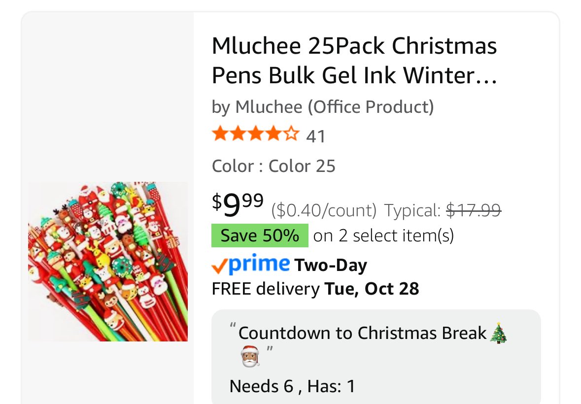 I can’t believe we’re less than a month away from my annual Countdown to Christmas Break!🎅🏽
My students in FL get so excited for it every year, and I’m ready for another season of holiday magic with them. RT’s are appreciated! 🎁 🎄☃️
#clearthelist
amazon.com/hz/wishlist/ls…