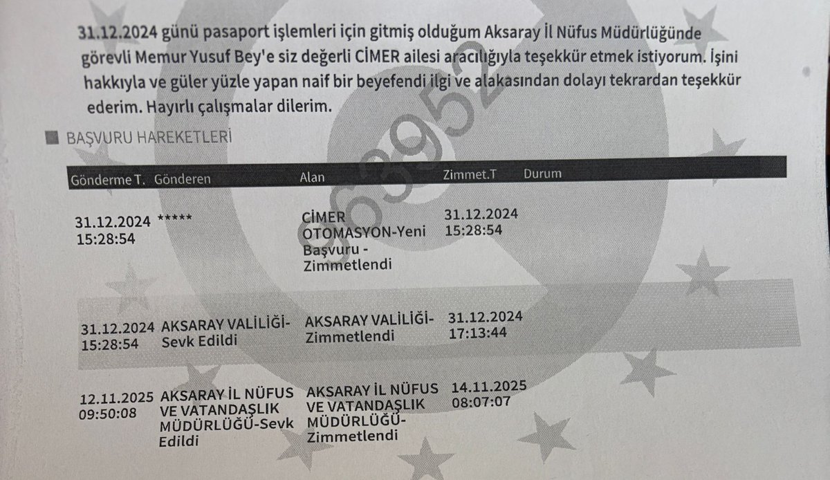 Vatandaşımızın aldığı hizmet dolayısı ile  personellerimizden Yusuf Bülbül'e  olan teşekkürü Kurumumuz adına bizleri mutlu etti. Vatandaşımızın şahsında Aksaray Nüfus ailesi olarak bizler de arkadaşımızı tebrik ediyoruz. Vatandaş odaklı hizmete devam edeceğiz
<a href="/malikumbuzoglu/">Mehmet Ali Kumbuzoğlu</a>