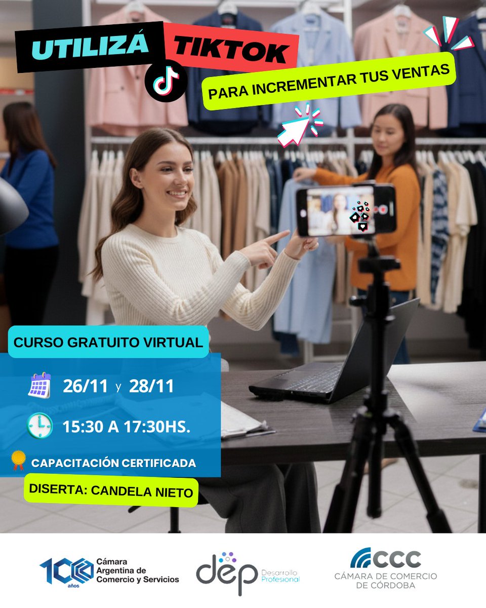 📱¡Nueva capacitación gratuita! Utilizá TikTok para incrementar tus ventas

¡Creá contenido que atraiga, conecte y venda! 💡

🗓️ 26 y 28 de noviembre
⏰ 15:30 a 17:30 hs
🎓 Curso certificado
💬 Diserta: Candela Nieto

👉  Inscripciones en camcomcba.com.ar/capacitaciones