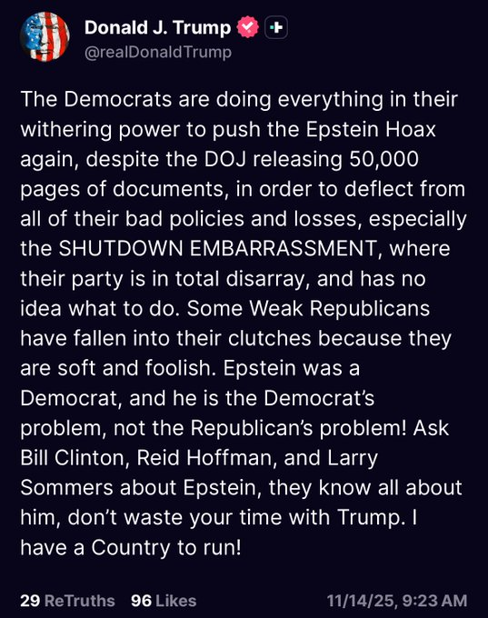 "I have a Country to run"?

This statement is perverse and nauseating on its own - as if Trump's close friendship with convicted sexual predator (birds of a feather?) Epstein wasn't perverse and nauseating enough.

Why is MAGA so enamored with convicted felons &amp; sexual predators?