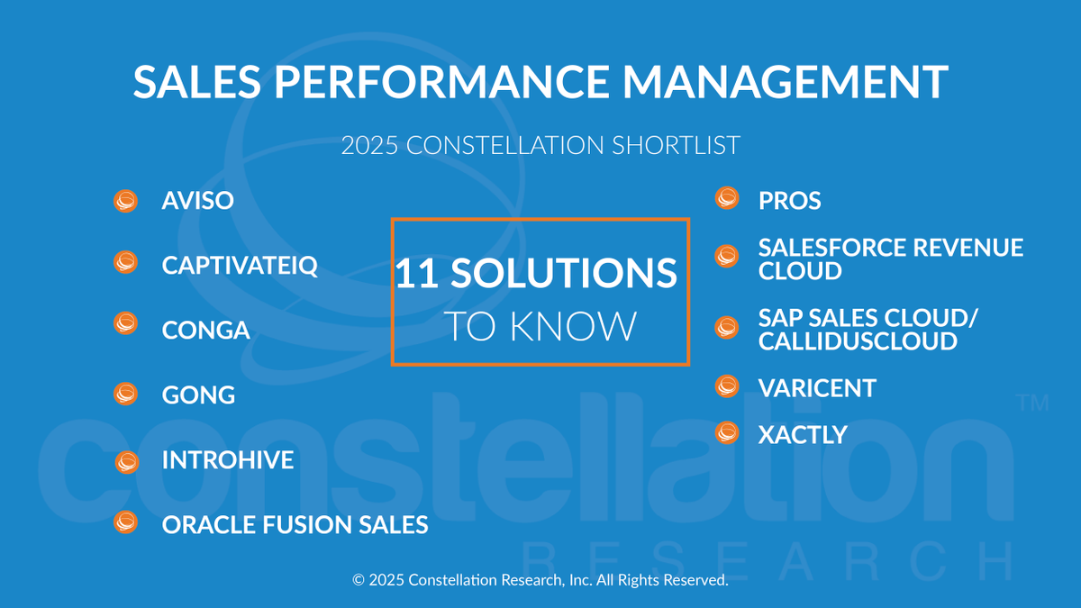 constellationr's tweet image. Check out the ShortList for Sales Performance Management by @CR_MSchneider zurl.co/otYJZ  @AvisoInc @captivateiq @CongaHQ @Gong_io @Introhive @Oracle @PROS_Inc @Salesforce @SAP @ThisIsVaricent @Xactly