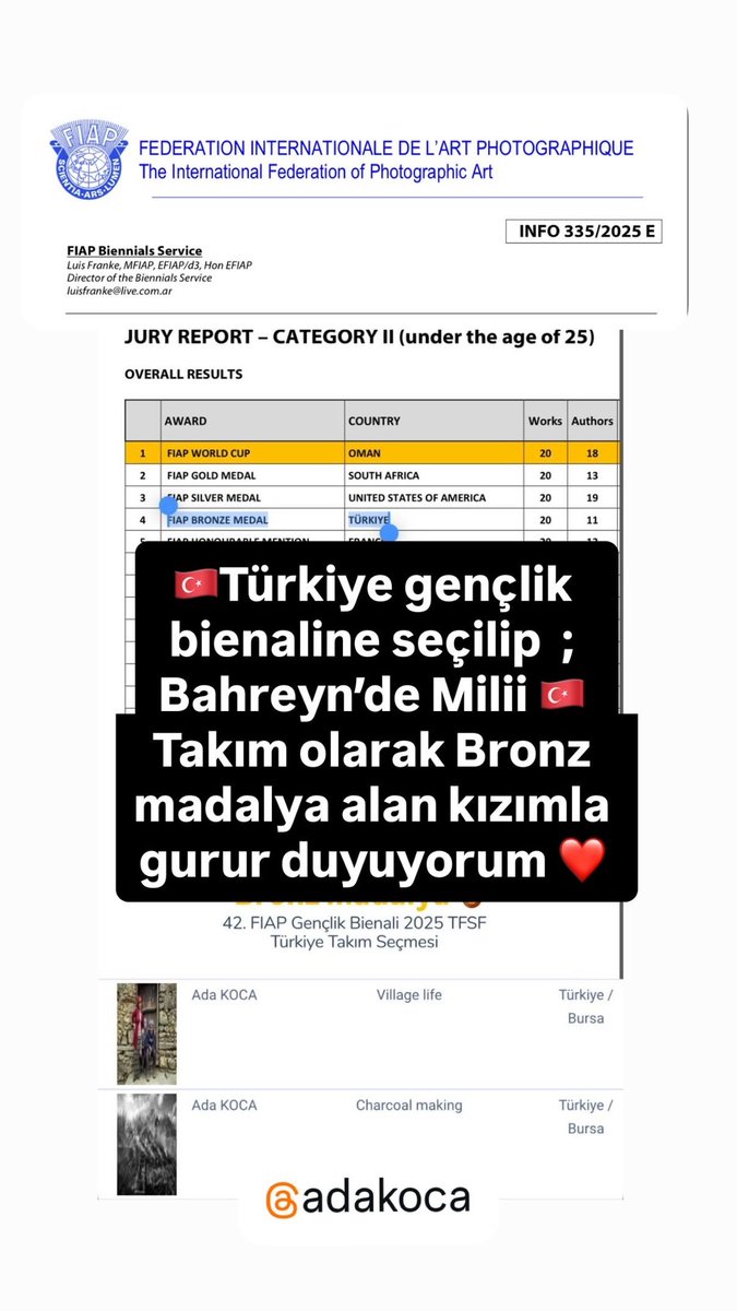dreskdr's tweet photo. Kızımın 2 âdet fotoğrafıyla Türkiye Gençlik Bienaline seçilip ; sonrasında Bahreyn’de Gençlik Bienalinde Türkiye Milli Takım olarak Bronz madalya alması ile gurur duydum … https://t.co/26UozXdIw9
