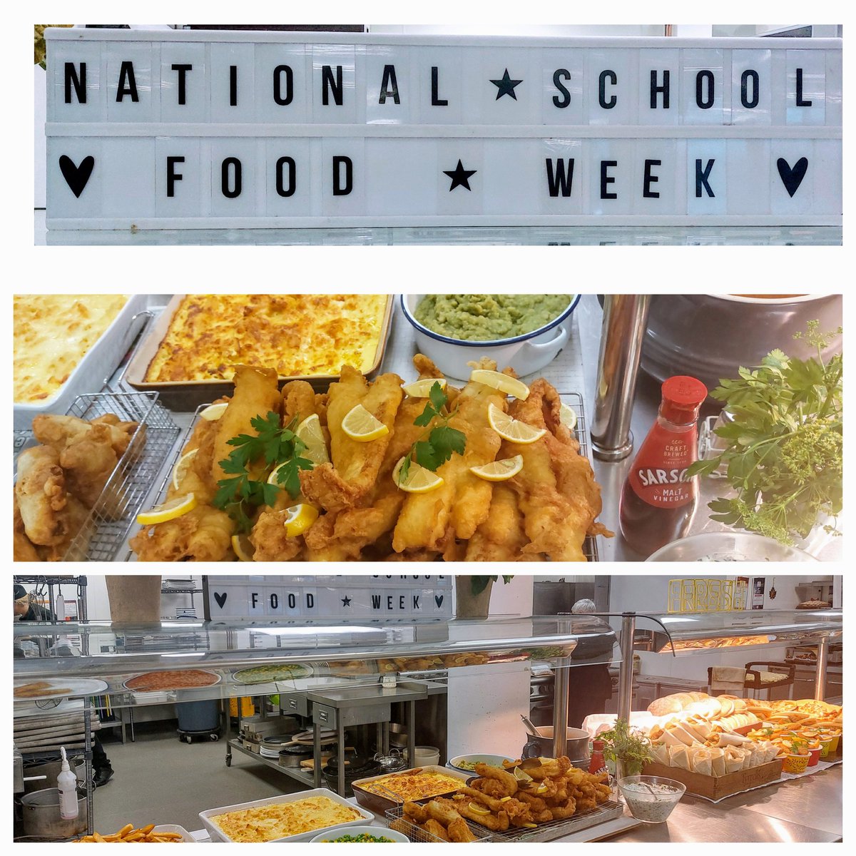Brown78Jennifer's tweet image. A British classic for the last day of #NationalSchoolLunchWeek fish Friday  @LACA_UK #greatschoolfood #mindfulmeals @RobCass3 and of course some sweet treats from pudsey bear 🐻