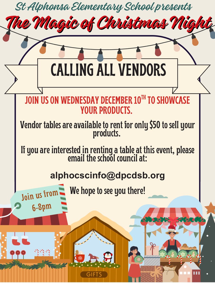 Call out for Community vendors who wish to be a part of our Christmas market…see contact information below.
