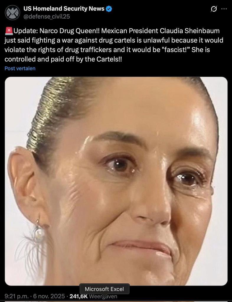LauraMex's tweet photo. “Narco drug Queen”, así llaman en el extranjero a Claudia Sheinbaum. 

¡Uff! 

#ClaudiaReinaDelNarco https://t.co/7QuIoCeWQP