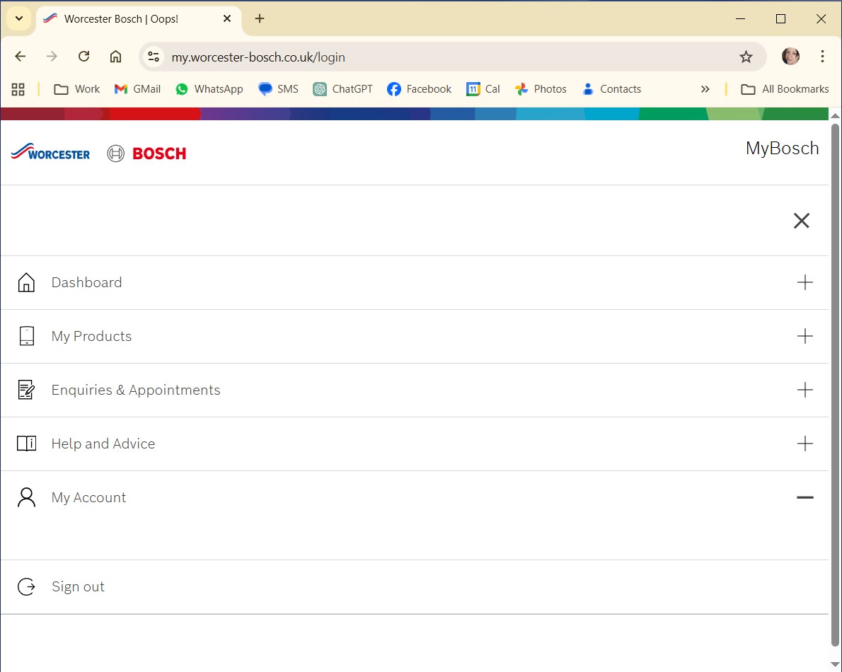 Heh <a href="/WorcsBoschCare/">Worcester Bosch Care</a>, can you get someone to look at your customer account website?  my.worcester-bosch.co.uk/login  It's been like this for over a month now.  All sections are blank.  (Chrome, no extensions, Windows 10 + other OSs, all up-to-date)
