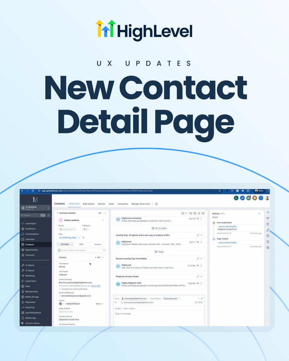 gohighlevel's tweet photo. A smoother, smarter HighLevel experience is here. 💡
Less clutter. More clarity.

Check out more LevelUp Day releases → https://t.co/MV5HAQBfDE
#HighLevel #UXDesign #LevelUpDay https://t.co/g4Anb6EzHl