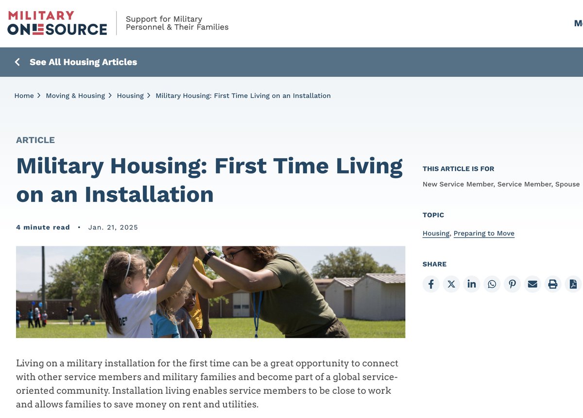 🏠✈️ Moving onto base for the first time? Military OneSource has a guide to help you understand installation housing from what to expect at move in to managing utilities, maintenance, and community resources.
👉 Learn more: militaryonesource.mil/moving-pcs/hou…