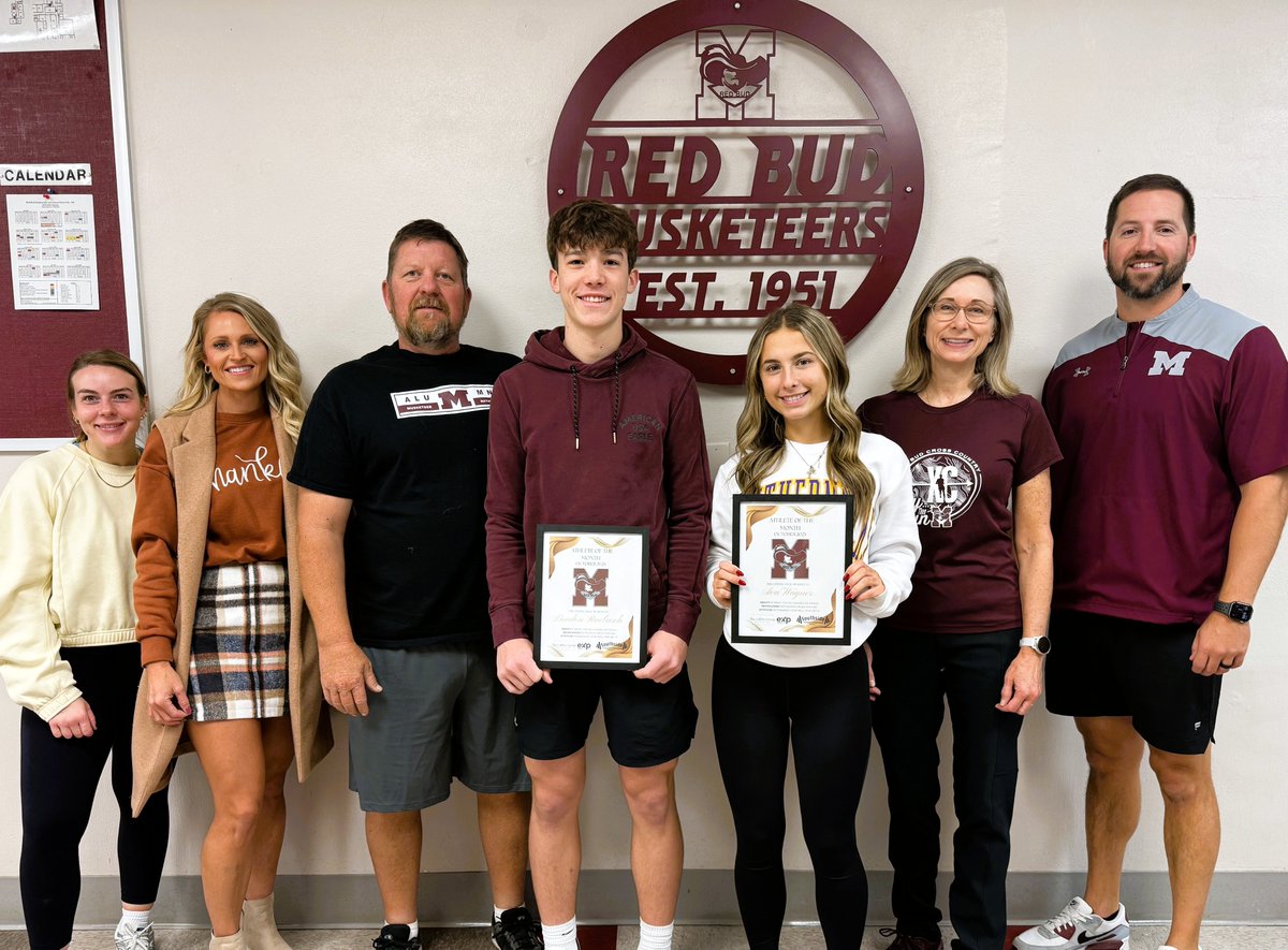 Congrats to the Athletes of the Month: Ava &amp; Landon.  Ava helped lead the XC team to a Cahokia🏆, earned🏅at conference, regionals, &amp; sectionals &amp; qualified for State.  Landon started at quarterback &amp; safety.  He had over 1000 yards of offense, 23 tackles &amp; two picks. #redbud132