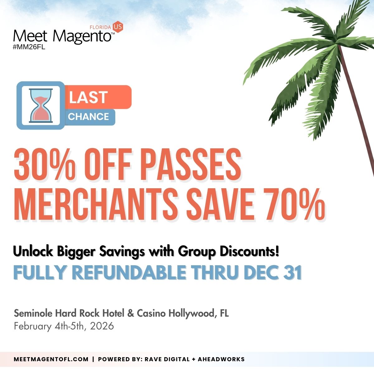 ☢️ Last Chance to Claim Your Early Bird Offer! ☢️

Today is the last day to book your #MM26FL Early Bird passes! 🎟️

Get Your passes Now: 👉 bit.ly/buy-mm26fl-pas….

<a href="/ravedigitalus/">Rave Digital</a> + <a href="/Aheadworks/">Aheadworks</a>

#RaveDigital #Aheadworks #Networking #DigitalInnovation #PasseSale #EarlyBird