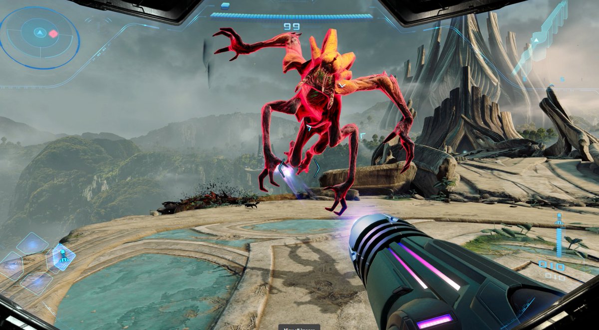 Sermella's tweet photo. Metroid Prime 4: Beyond logra la excelencia artística propia de Retro Studios, siempre al servicio de la legibilidad del entorno, la importancia de los espacios negativos y las luces vs sombras, dando como resultado un juego que, a nivel visual, parece adelantado a su tecnología. https://t.co/fIUeO5IYNK