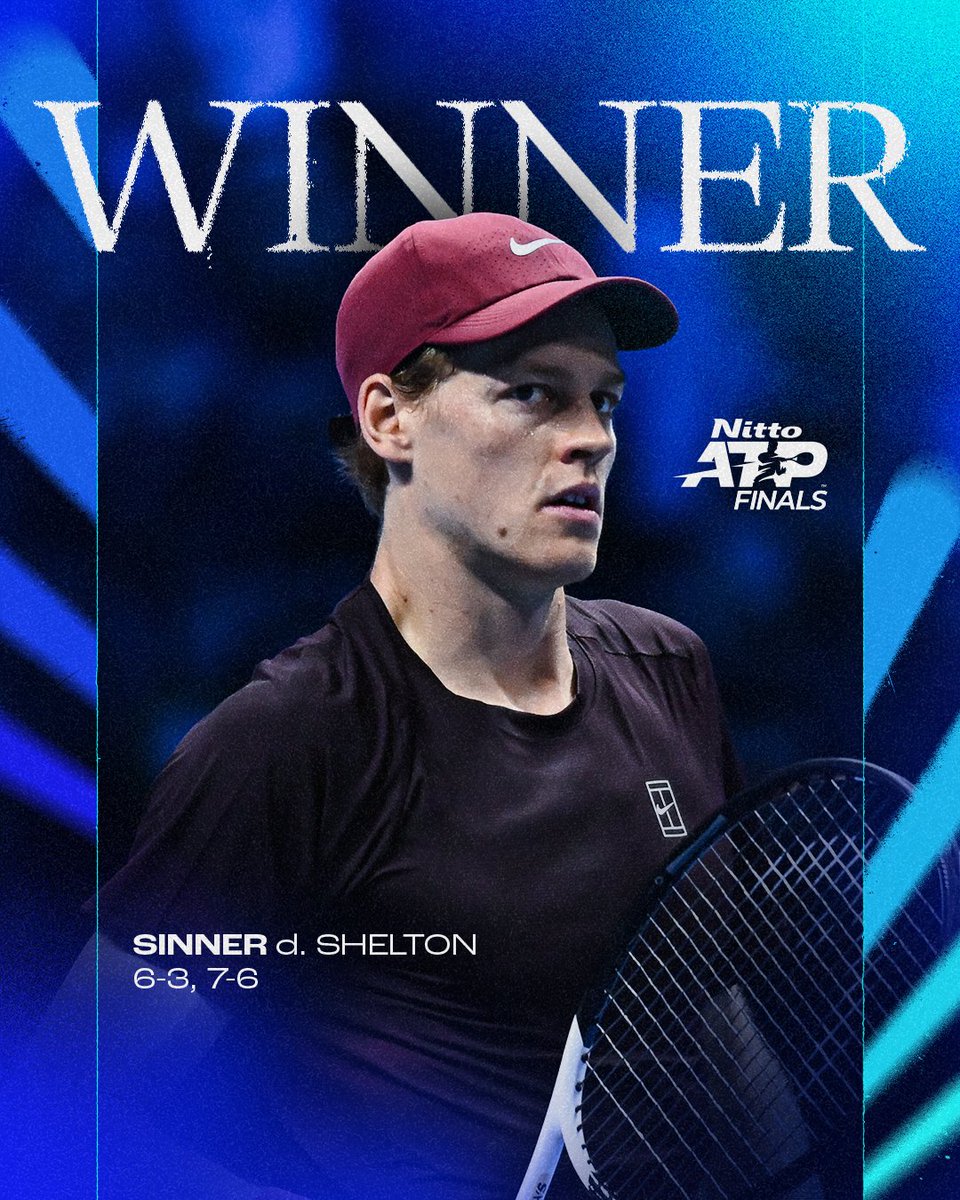 atptour's tweet image. Undefeated in the Bjorn Borg Group 🤹‍♂️

Defending champion @janniksin extends his win streak on indoor hard courts to 29 matches! 

#NittoATPFinals