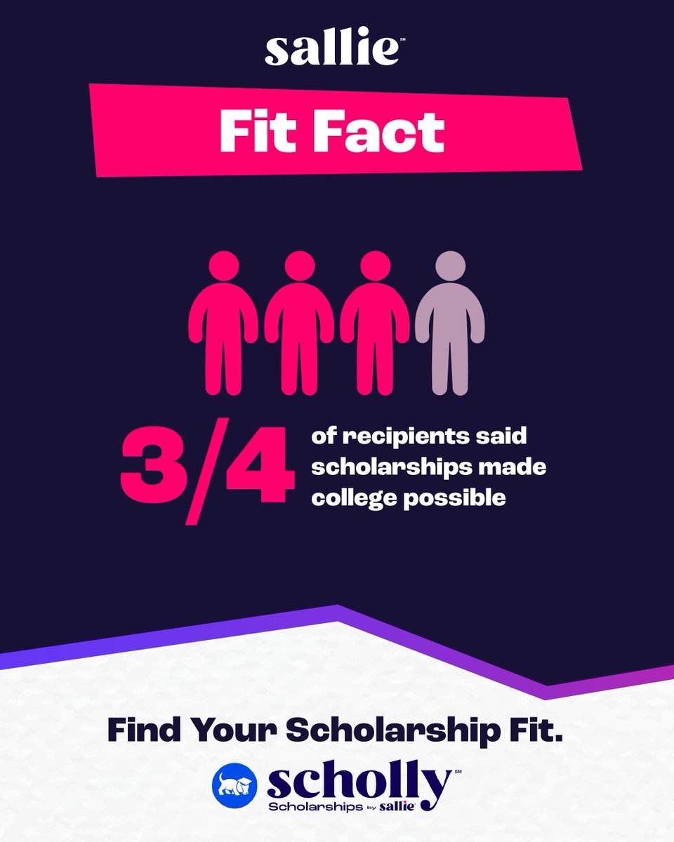 SallieMae's tweet photo. Fit fact: For many students, scholarships aren’t just support, they’re the reason college becomes possible. That’s a game-changer for students chasing their goals.🎓 https://t.co/cq2rrZ9fvw