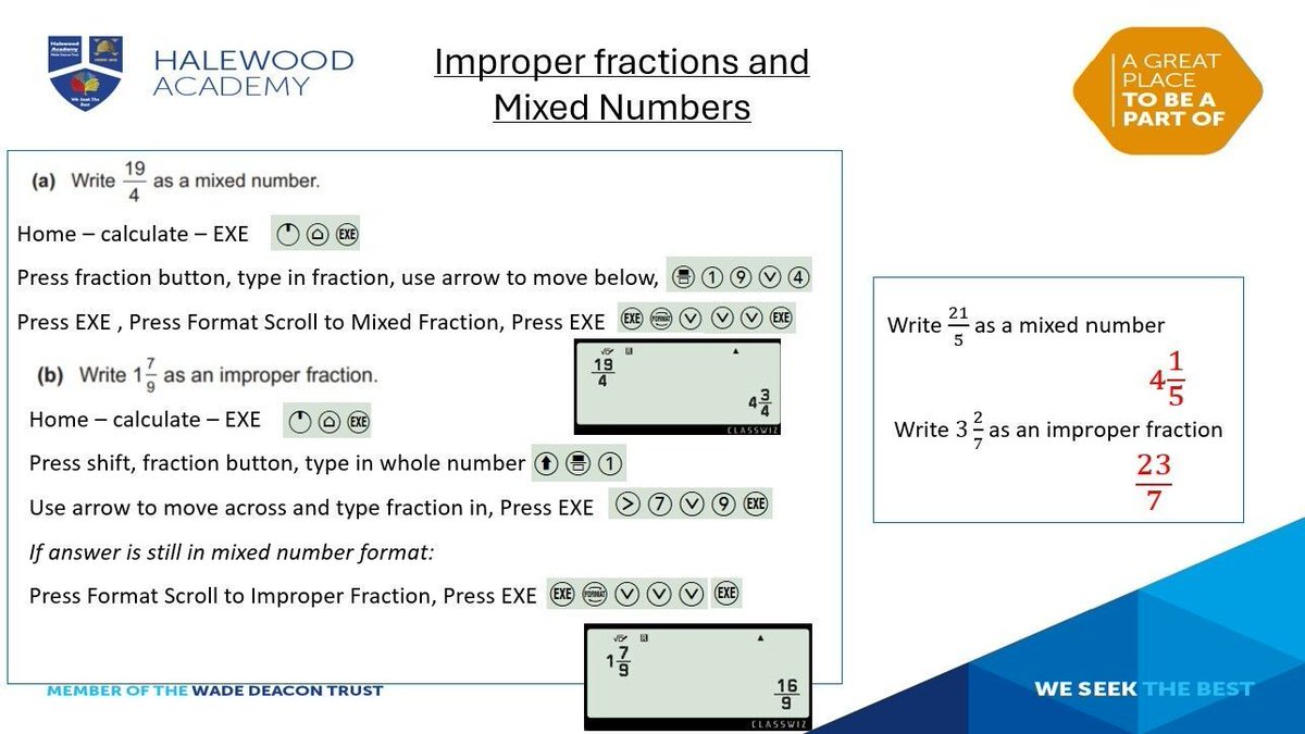HalewoodAcademy's tweet image. Years 10 &amp;amp; 11 Maths Calculator Task

#ImproperFractions #MixedNumbers #Excellence