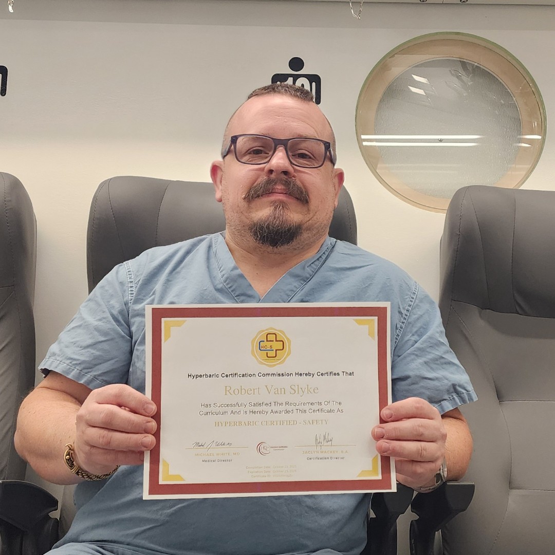 Our hyperbaric &amp; safety coordinator, Robert Van Slyke, is now Hyperbaric Certified-Safety (HC-S) - one of only 7 in the world! His expertise keeps our hyperbaric patients safe every day.