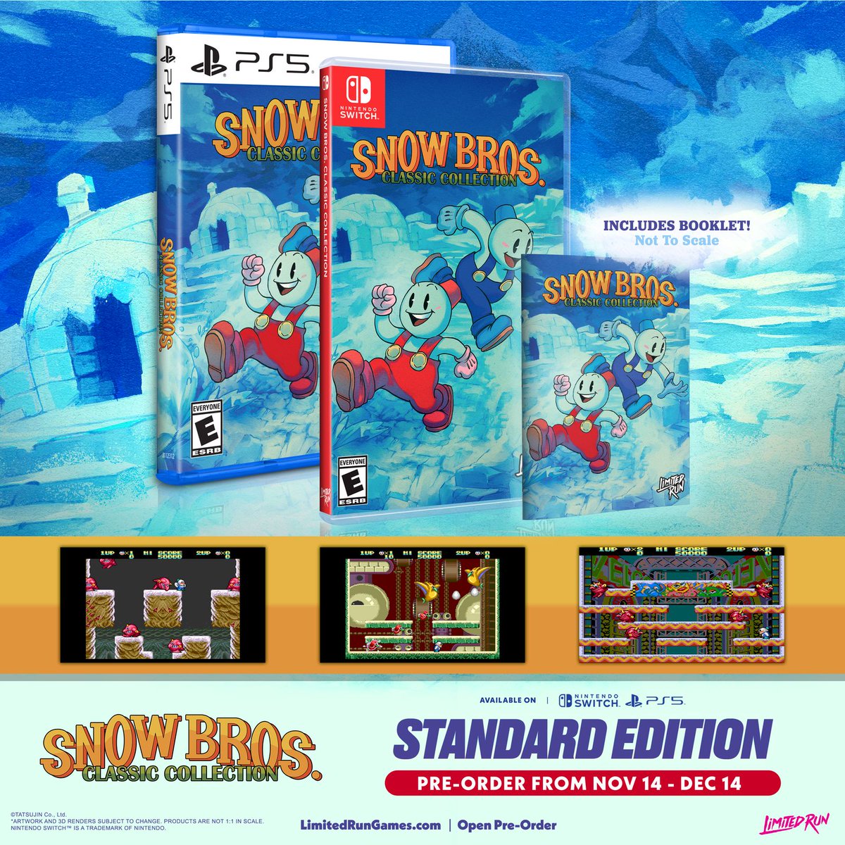 LimitedRunGames's tweet image. Snowballs at the ready!

The Snow Bros. Classic Collection is now on sale!

Three nostalgic Snow Bros. games for the Genesis, Game Boy, and NES all rolled into one bundle of fun for PlayStation 5 and Nintendo Switch!

Available to preorder now until Dec 14.