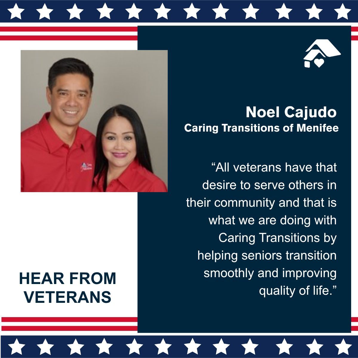 CaringTransFran's tweet image. Veterans bring a deep sense of service to everything they do — and that commitment shines through at Caring Transitions.
Noel’s story is one of many, showing how veterans continue making an impact by helping seniors move safely, smoothly, and with dignity.
caringtransitionsfranchise.com