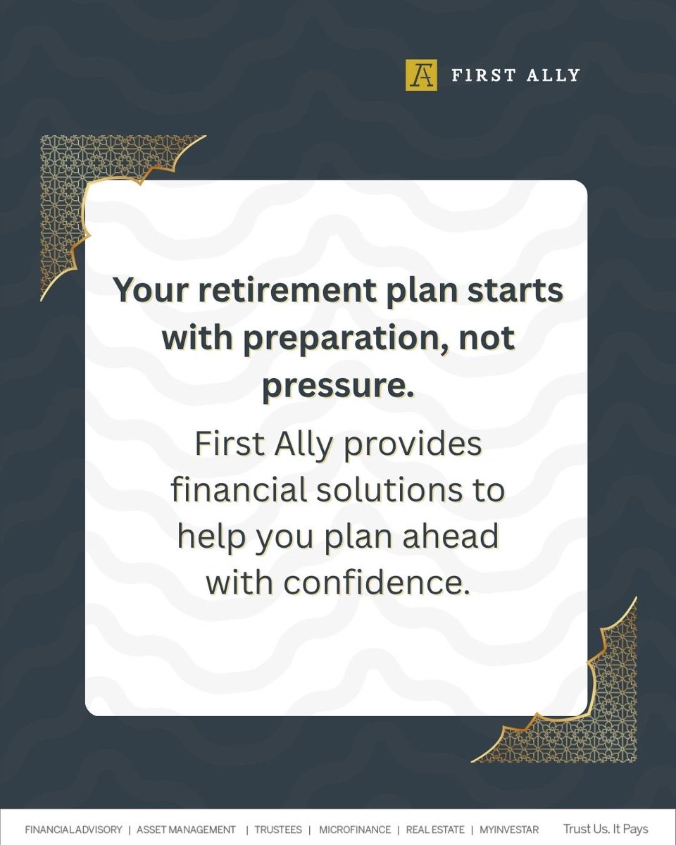 First_Ally's tweet image. Start early, stay consistent, and use trusted tools to organize your savings. With First Ally, you can access solutions that help you plan ahead with confidence.​

#DidYouKnow #RetirementPlanning #FirstAlly #Assetmamagment #Investment  #FinancialAwareness #MoneySmart