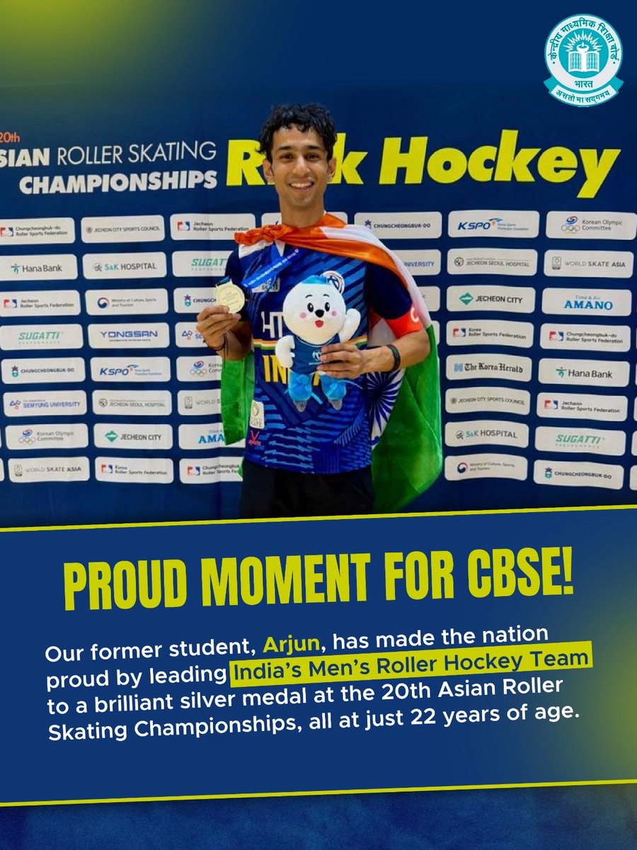 cbseindia29's tweet image. A proud moment for CBSE!
Arjun Bakshi leads India to silver at the Asian Roller Skating Championships. 

#CBSESports #ProudMoment #SportsForAll #RollerHockey #CBSEAlumni