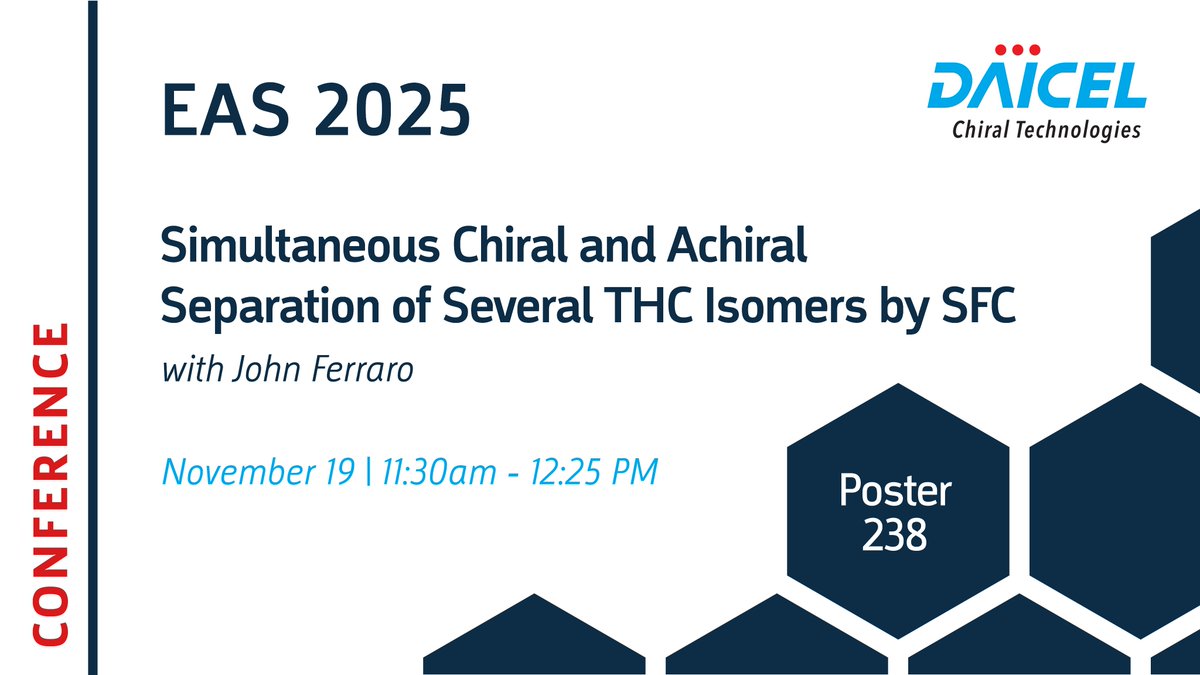 ChiralTech's tweet image. Discover the latest methods, research, and applications in chiral chromatography at the upcoming Eastern Analytical Symposium in New Jersey! Visit our table in the exhibitor area and attend the poster sessions to learn more.

#ChiralChemistry #Chromatography #Chirality