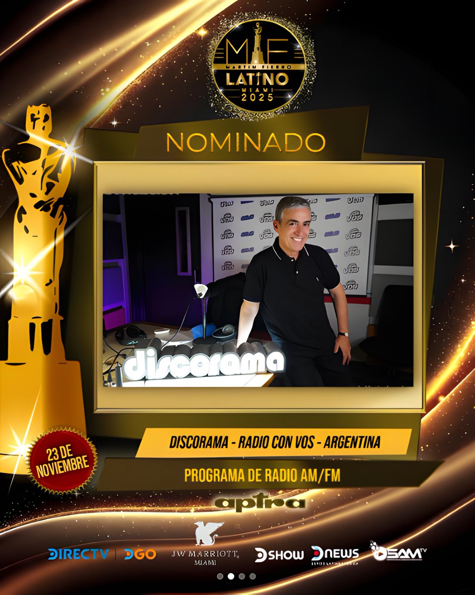 Muy feliz de compartir que DISCORAMA fue nominado a los Premios Martín Fierro Latino 2025 en la categoría Mejor Programa de Radio AM/FM.

Un reconocimiento enorme para este proyecto que ya lleva 14 años al aire y que ahora forma parte de la programación de <a href="/radioconvos899/">Radio Con Vos 89.9</a> .