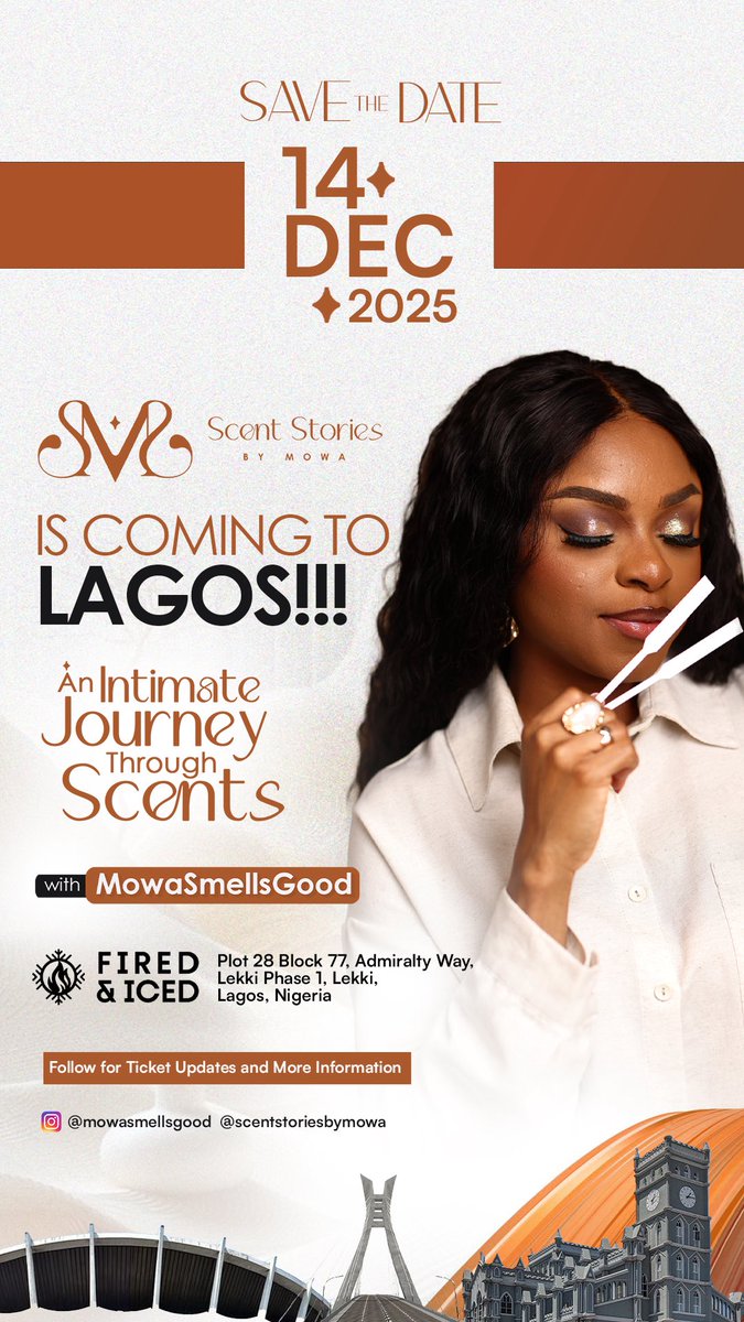 mowaGLINT's tweet image. Hi everyone, 

I have an event on the 14th of December for fragrance lovers in lagos. 

Tickets here:

tix.africa/scentstoriesby…

Please share🥰 thank you