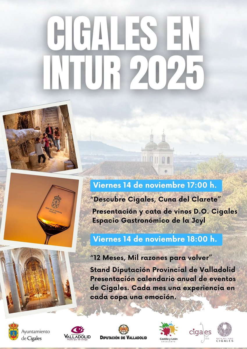 Un año más la oferta turística de #Cigales estara presente en #Intur <a href="/feriavalladolid/">Feria de Valladolid</a> gracias a la <a href="/Dip_Va/">Diputación de Valladolid</a> <a href="/turvalladolid/">Turismo Valladolid</a> y la <a href="/jcyl/">Junta de Castilla y León</a> <a href="/CyLEsVida/">Turismo Castilla y León</a> #OsEsperamos para conocer las novedades de este año