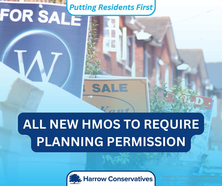 HAConservatives's tweet image. We have started the process to implement Article 4 Directions on HMOs for up to 6 people, which will then require planning permission, giving the Council more control over conversions of family homes into HMOs. Currently planning permission is only required on HMOs for 7+ people.