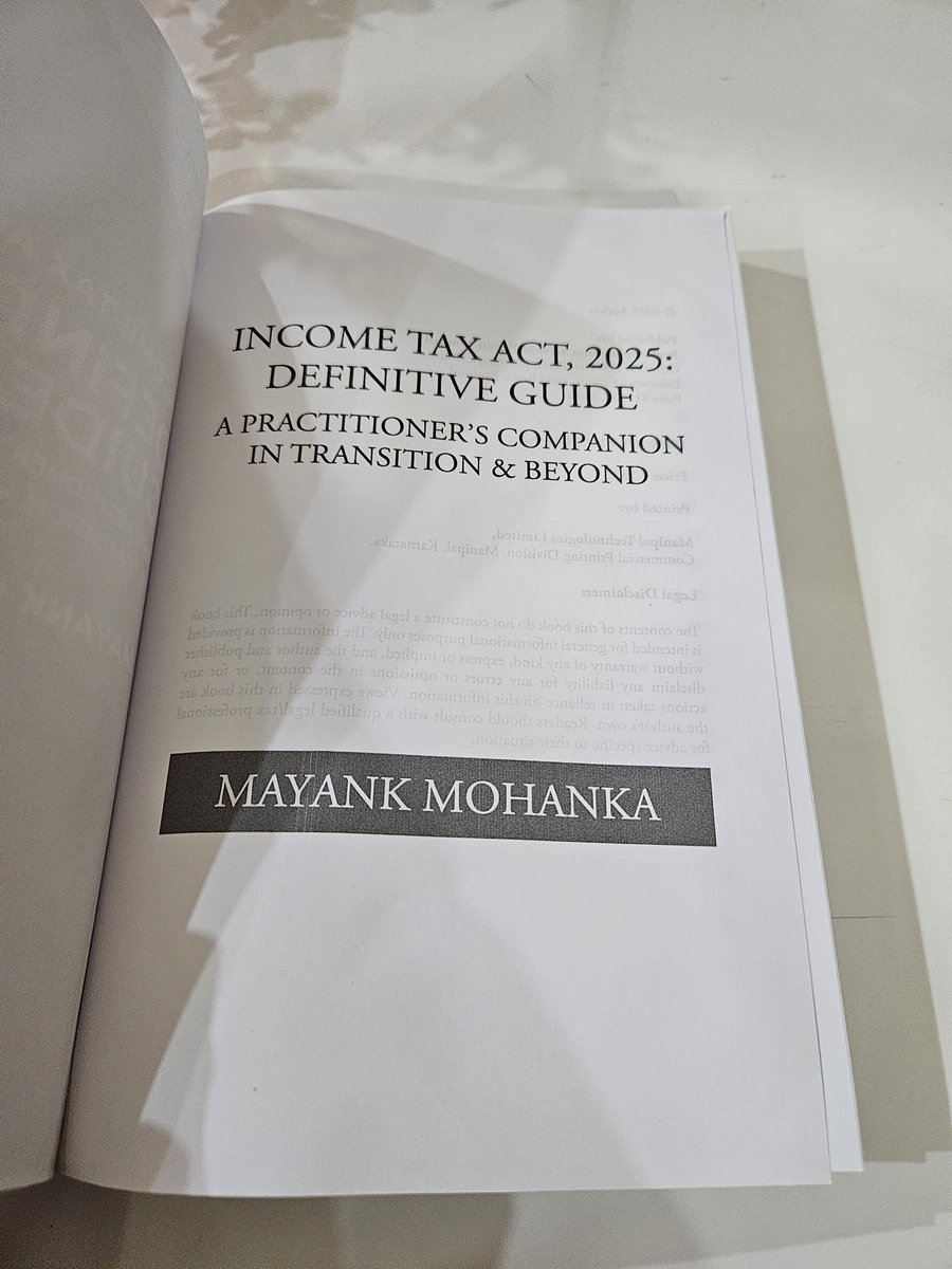 MohankaMayank's tweet image. Friends, there is something magical about seeing your penned words, speaking alive, bound in a tangible beautiful Book.
Paperback edition of my #Book-&quot;#IncomeTaxAct2025: #DefinitiveGuide&quot; with @Taxsutra is available for ordering at 
taxsutrareservoir.com/products/incom…