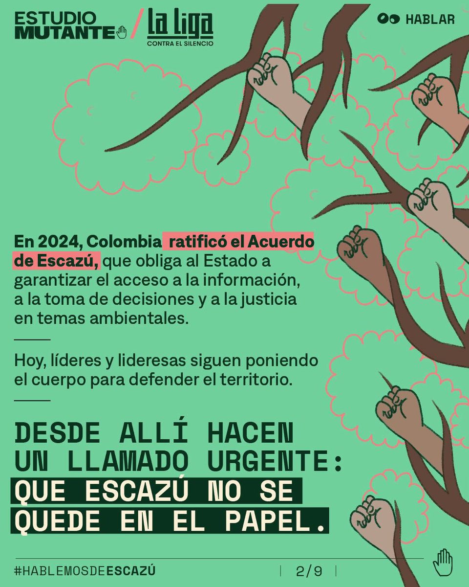 🌳Estuve leyendo algunos trinos sobre Escazú y me dio por investigar un poco y de verdad es algo súper IMPORTANTE 🌳

Escazú es la ley que garantiza que podamos saber qué pasa con el ambiente, participar en las decisiones que afectan el territorio y proteger a quienes lo