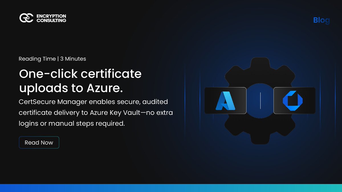 encryptioncons's tweet image. CertSecure Manager’s integration with Azure Key Vault elevates cloud-ready certificate management for modern enterprises. The blog outlines how automated uploads, centralized controls, and secure workflows optimize PKI operations.

It also breaks down admin prerequisites,…