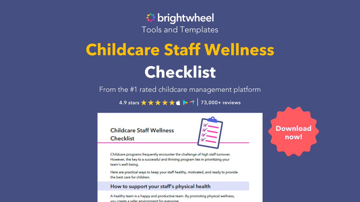brightwheel's tweet image. A thriving center starts with a thriving team 🌿

Download our free Childcare Staff Wellness Checklist for easy ways to boost morale, communication, and retention.

👉 bit.ly/3K2vZQb

#Childcare #ECE #StaffWellness #Brightwheel