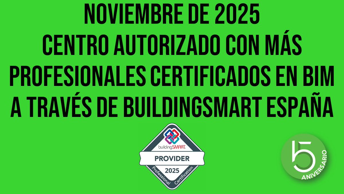 buticSchool's tweet image. 🎉 ¡Cumplimos 10 meses encabezando el ranking de Centros Homologados en certificaciones #BIM por #buildingSMART!

📈 297 profesionales acreditados en 4 años entre Europa y América
🎯 Cuadriplicamos la media nacional
📣 Acumulamos el 25% de todas las certificaciones BIM en 🇪🇸

👇