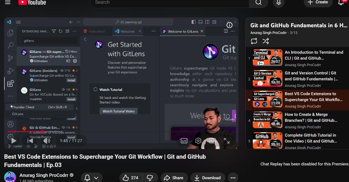 pal_sunal's tweet image. Back to learning today after a break for semester exams.
Started with GitLens and GitHub, thanks to Anurag Singh ProCoder.
Feels good to get clarity and get back on track.
@anuragsinghbam 
#Git #GitLens #GitHub
