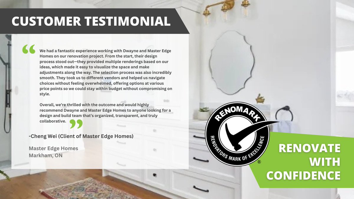 Choosing a renovator? Start with stories that speak for themselves. See why homeowners love working with RenoMark pros.👉 View this testimonial from Master Edge Homes