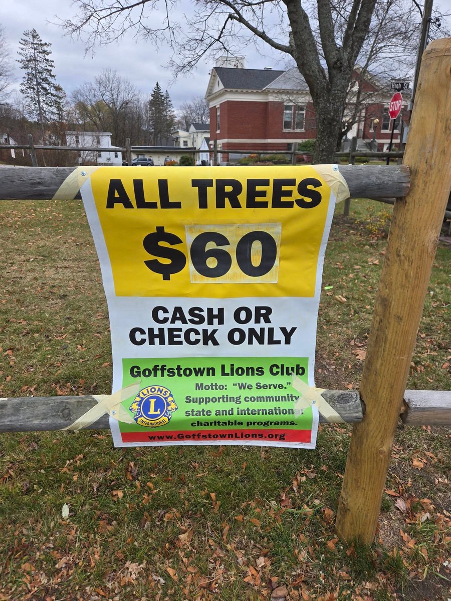 Christmas Trees - Our 51st year
We're at corner of High St &amp; N. Mast Rd next to Sully's - Goffstown

OPEN FOR SALES
Saturday, Nov 29th,  10 AM to 6 PM
Sunday,   Nov 30th.  9 AM to 6 PM
Mon / Tue / Wen   at 5 PM to 7 PM.

$60 each, any height, Cash or Check

UNTIL SOLD OUT
