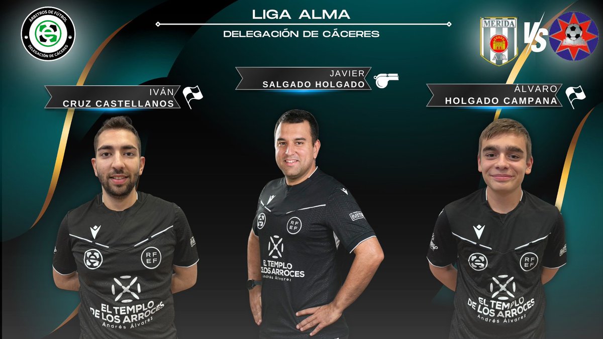 FutbolArbitros's tweet photo. 📢| Designaciones de este fin de semana.

#LigaAlma 

🧑‍⚖️ Javier Salgado Holgado
👨‍⚖️ Álvaro González Granados
👨‍⚖️ Gabriel Arroyo Román
👨‍⚖️ José María Galán Sánchez

🍀Mucha Suerte al equipo arbitral 🍀 https://t.co/LgHzK3DB7K