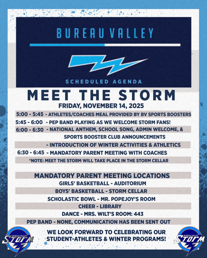 Winter season kickoff is HERE! ❄️

Come out TONIGHT, Friday, Nov. 14th, in the Storm Cellar, to celebrate our athletes, enjoy the pep band, hear from our Booster Club, and meet winter coaches!

It’s always a great day to be part of the STORM! See you tonight!

#DefendTheValley
