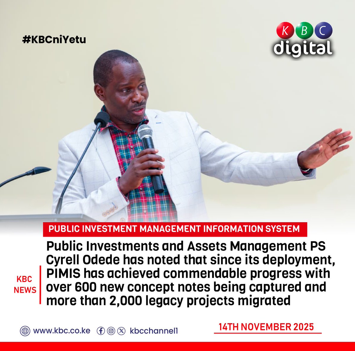 KBCChannel1's tweet image. PUBLIC INVESTMENT MANAGEMENT INFORMATION SYSTEM 
Public Investments and Assets Management PS Cyrell Odede has noted that since its deployment, PIMIS has achieved commendable progress with over 600 new concept notes being captured and more than 2,000 legacy projects migrated…